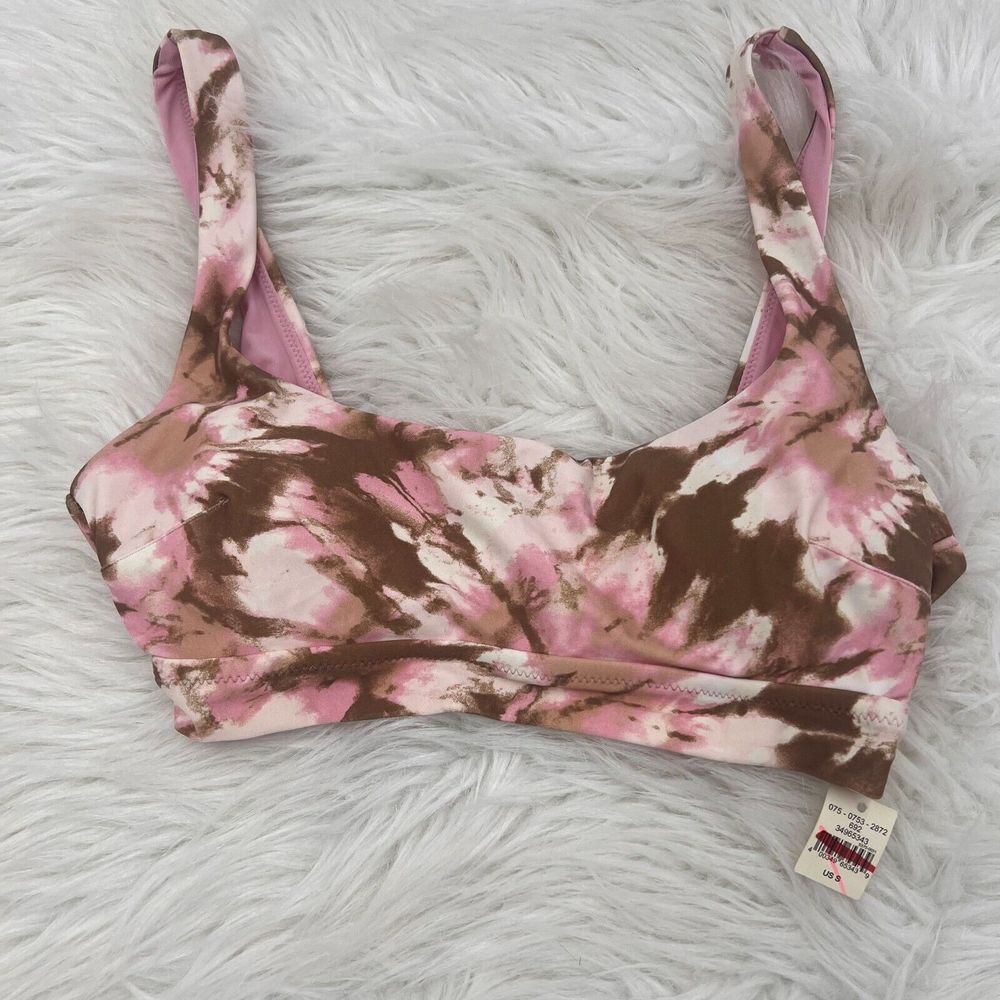 Aerie Womens Sports Bra S Pink Tie Dyed Square Neck Pullover Activewear NWT